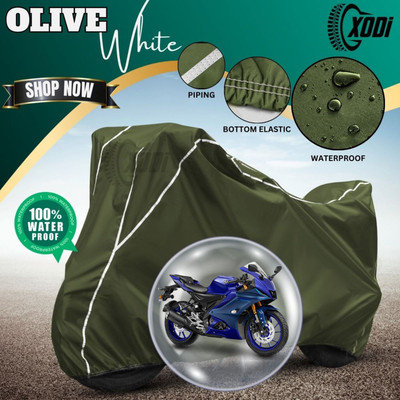 xodi Waterproof Two Wheeler Cover for Yamaha(R15, Green, White)