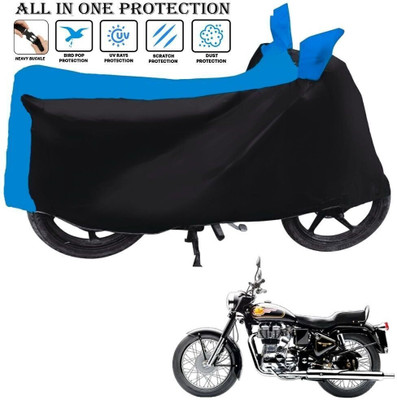 OliverX Waterproof Two Wheeler Cover for Royal Enfield(Bullet 350 New BS6, Black, Blue)