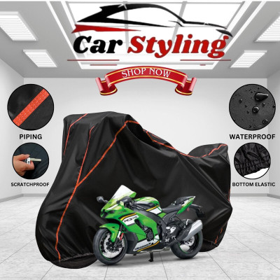 Car Styling Waterproof Two Wheeler Cover for Kawasaki(Ninja ZX 10R BS6, Black, Red)