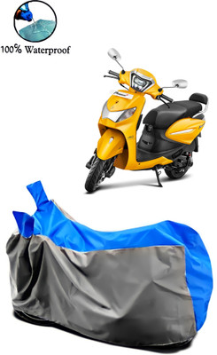 DeepShakshi AUTOMOTIVE Waterproof Two Wheeler Cover for Hero(Pleasure+ 110, Grey, Blue)