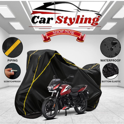 Car Styling Waterproof Two Wheeler Cover for Bajaj(Pulsar 150 DTS-i, Black, Yellow)