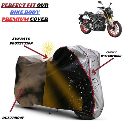 Delphinium Waterproof Two Wheeler Cover for Yamaha(MT 15, Black, Silver)