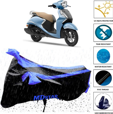 Mdstar Waterproof Two Wheeler Cover for Yamaha(Fascino 125, Black, Blue)