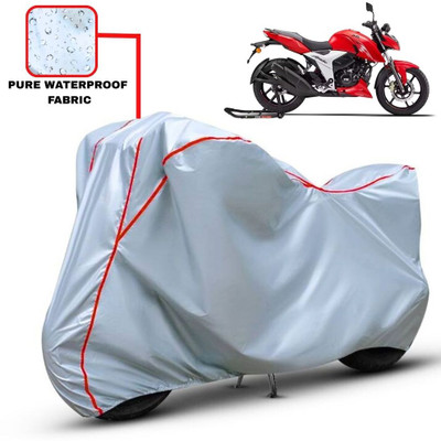 Delphinium Waterproof Two Wheeler Cover for TVS(Apache RTR 160 4V, Silver, Red)