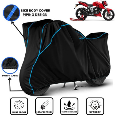 LE PRA Waterproof Two Wheeler Cover for TVS(Apache RTR 160 4V, Black, Blue)
