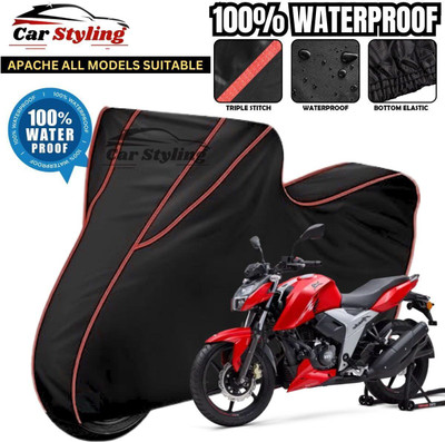 Car Styling Waterproof Two Wheeler Cover for TVS(Apache RTR 200, Black, Red)