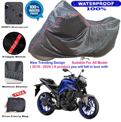 AutoGalaxy Waterproof Two Wheeler Cover for Yamaha(MT 03, Black, Red)