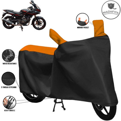 MADAFIYA Waterproof Two Wheeler Cover for Bajaj(Pulsar 220 DTS-i, Black, Orange)