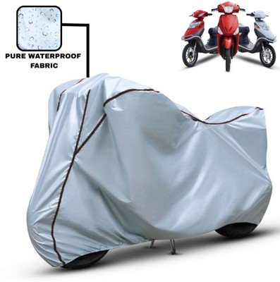 Delphinium Waterproof Two Wheeler Cover for Hero Electric(Electric Scooter, Silver, Black)