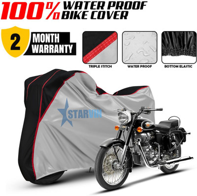 Starvin Waterproof Two Wheeler Cover for Royal Enfield(Bullet, Silver, Black)