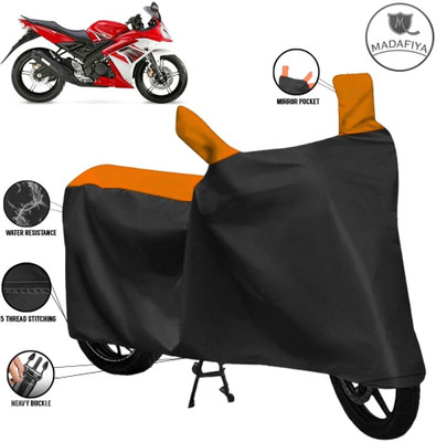 MADAFIYA Waterproof Two Wheeler Cover for Yamaha(R15S BS6, Black, Orange)