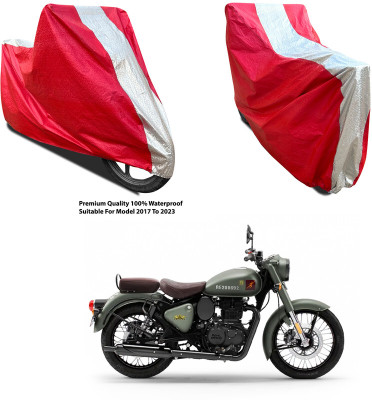 AutoGalaxy Waterproof Two Wheeler Cover for Royal Enfield(Classic 350, Silver, Red)