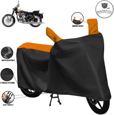 ZAQE Waterproof Two Wheeler Cover for Royal Enfield(Bullet 350 Twinspark, Black, Orange)