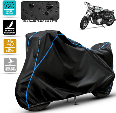 BOTAUTO Waterproof Two Wheeler Cover for Royal Enfield(Classic 350, Black, Blue)