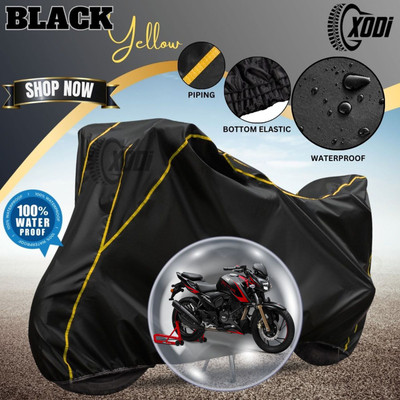 xodi Waterproof Two Wheeler Cover for TVS(Apache RTR 200 4V, Black, Yellow)