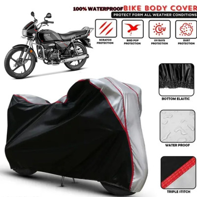 AutoGalaxy Waterproof Two Wheeler Cover for Hero(Splendor I Smart, Black, Silver)