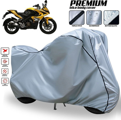 SThanaveX Waterproof Two Wheeler Cover for Bajaj(Pulsar RS200 BS6, Silver, Black)