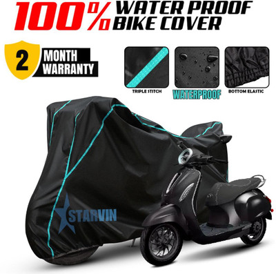 Starvin Waterproof Two Wheeler Cover for Bajaj(Chetak, Black, Blue)