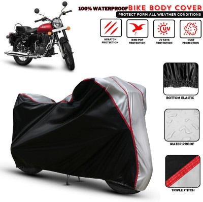 Shiv Kanha Waterproof Two Wheeler Cover for Royal Enfield(Bullet 350, Black, Silver)