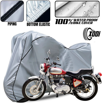xodi Waterproof Two Wheeler Cover for Royal Enfield(Bullet Electra Twinspark, Silver, Black)