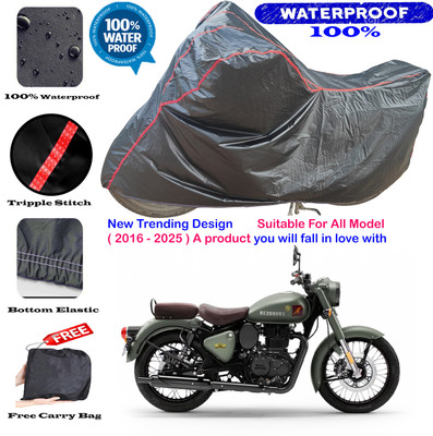 OliverX Waterproof Two Wheeler Cover for Royal Enfield(Classic 350, Black, Red)