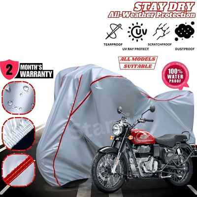 Starvin Waterproof Two Wheeler Cover for Royal Enfield(Bullet, Silver, Red)