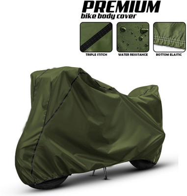 Shiv Kanha Waterproof Two Wheeler Cover for Royal Enfield(Hunter 350, Green, Black)