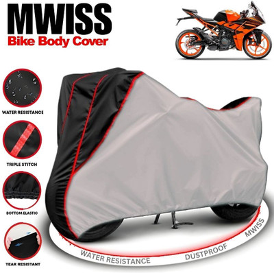 Mwiss Waterproof Two Wheeler Cover for KTM(RC 200, Silver, Black)