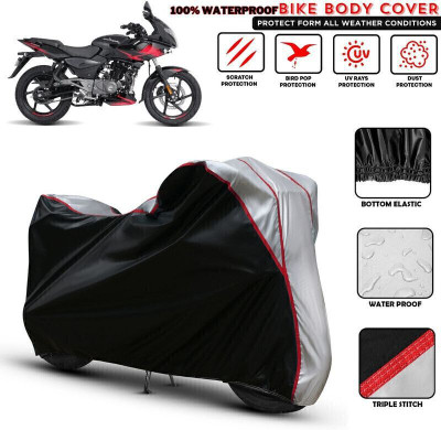 Shiv Kanha Waterproof Two Wheeler Cover for Bajaj(Pulsar 220 DTS-i, Black, Silver)