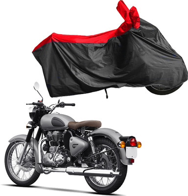 RiderShine Waterproof Two Wheeler Cover for Royal Enfield(Classic 350 Signals, Black, Red)