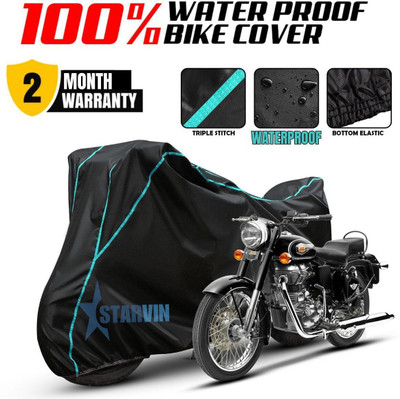 Starvin Waterproof Two Wheeler Cover for Royal Enfield(Bullet, Black, Blue)