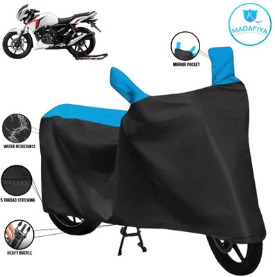 MADAFIYA Waterproof Two Wheeler Cover for TVS(Apache RTR 160 4V, Black, Blue)