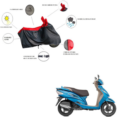 RiderShine Waterproof Two Wheeler Cover for TVS(Wego, Black, Red)