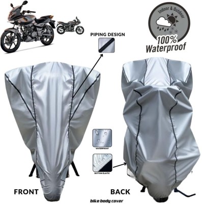 MADAFIYA Two Wheeler Cover for Bajaj(Pulsar 180F, Silver, Black)