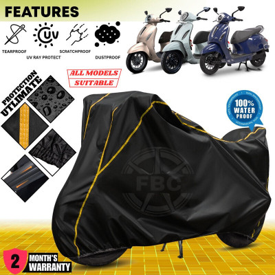 AUTOCAD Waterproof Two Wheeler Cover for Bajaj(Chetak, Black, Yellow)