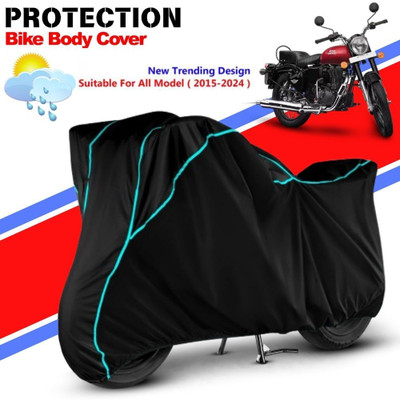 CABRY Waterproof Two Wheeler Cover for Royal Enfield(350, Black, Blue)