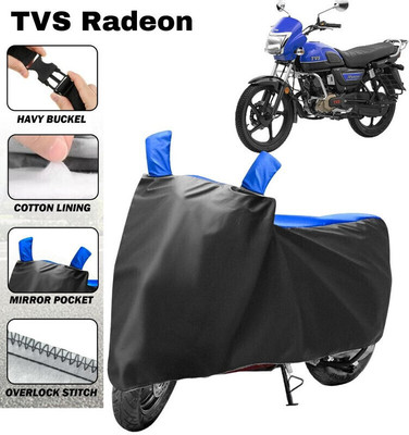 DeepShakshi AUTOMOTIVE Waterproof Two Wheeler Cover for TVS(Radeon, Blue, Black)