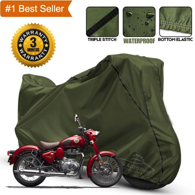 xodi Waterproof Two Wheeler Cover for Royal Enfield(Bullet 350 New BS6, Green, Black)