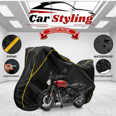 Car Styling Waterproof Two Wheeler Cover for Royal Enfield(Hunter 350, Black, Yellow)
