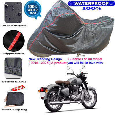 AutoGalaxy Waterproof Two Wheeler Cover for Royal Enfield(Classic Gunmetal, Black, Red)