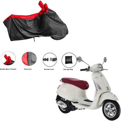 RiderShine Waterproof Two Wheeler Cover for Piaggio(Vespa LX 125, Black, Red)