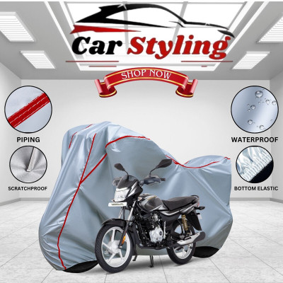 Car Styling Waterproof Two Wheeler Cover for Bajaj(Platina 100, Silver, Red)