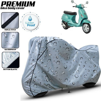 Delphinium Waterproof Two Wheeler Cover for Vespa(Vespa, Silver, Black)