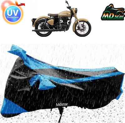 Mdstar Waterproof Two Wheeler Cover for Royal Enfield(Bullet Trials 500, Blue, Black)