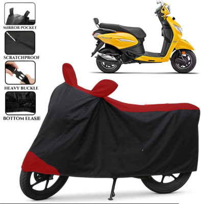 TENNYCER Waterproof Two Wheeler Cover for Hero(Pleasure Plus, Black, Red)