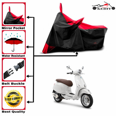 KEDIT Two Wheeler Cover for Vespa(Piaggio Elettrica, Red, Black)