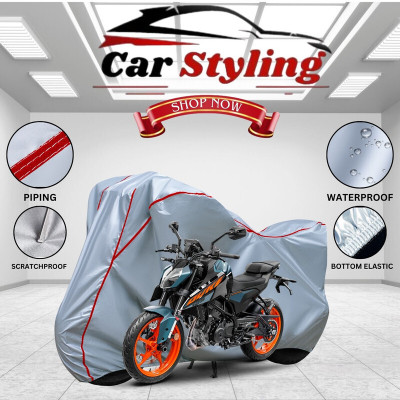 OliverX Waterproof Two Wheeler Cover for KTM(125 Duke BS6, Silver, Red)
