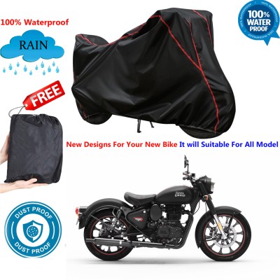 AUTOCAD Waterproof Two Wheeler Cover for Royal Enfield(Classic 350 Signals, Black)