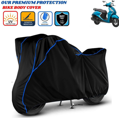 Delphinium Waterproof Two Wheeler Cover for Yamaha(Fascino, Black, Blue)
