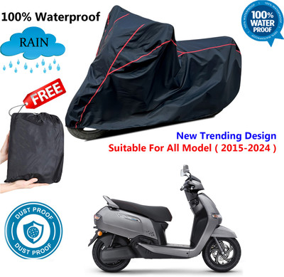 AUTOCAD Waterproof Two Wheeler Cover for TVS(iQube Electric, Black, Red)